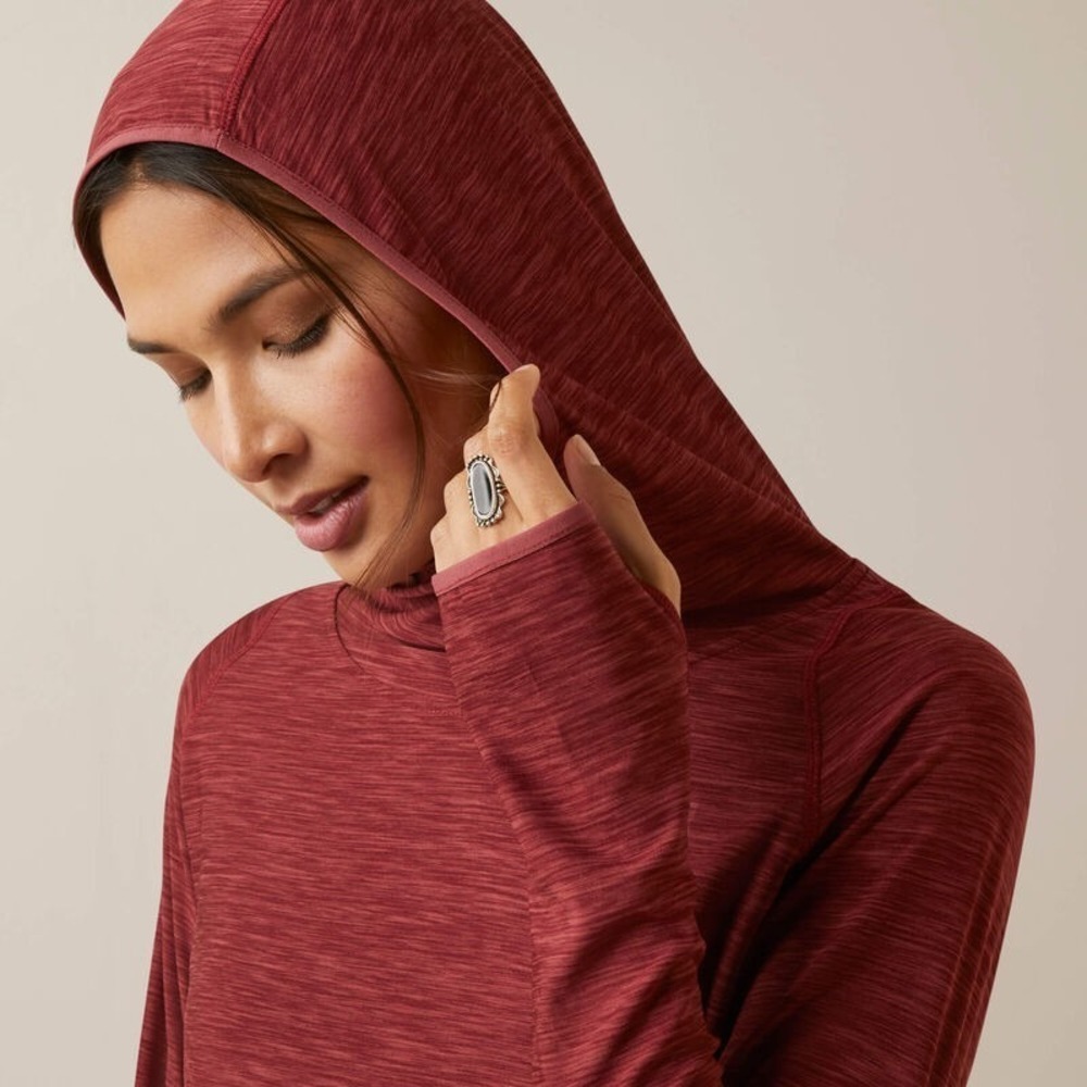 Ariat Tek Women's Red Laguna Long Sleeve SPF Performance Hoodie T-Shirt Size XL
